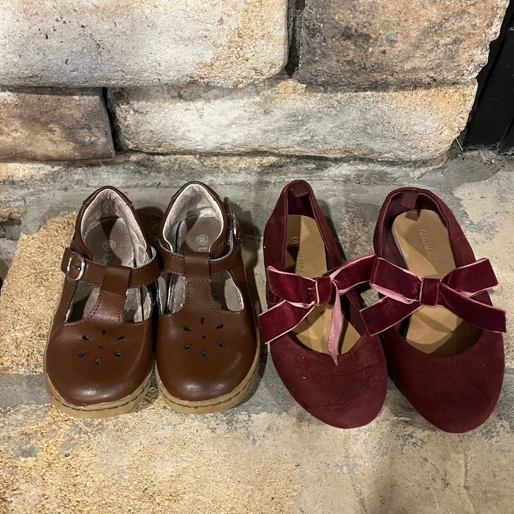 L'Amour Brown and Old Navy Burgundy Girls Dress Shoes